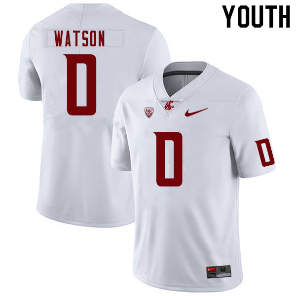 Youth #0 Jaylen Watson Washington State Cougars College Football Jerseys Sale-White - Click Image to Close
